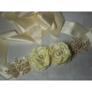 Ivory rhinestone wedding dress belt , flower rhinestone lace bridal dress belt
